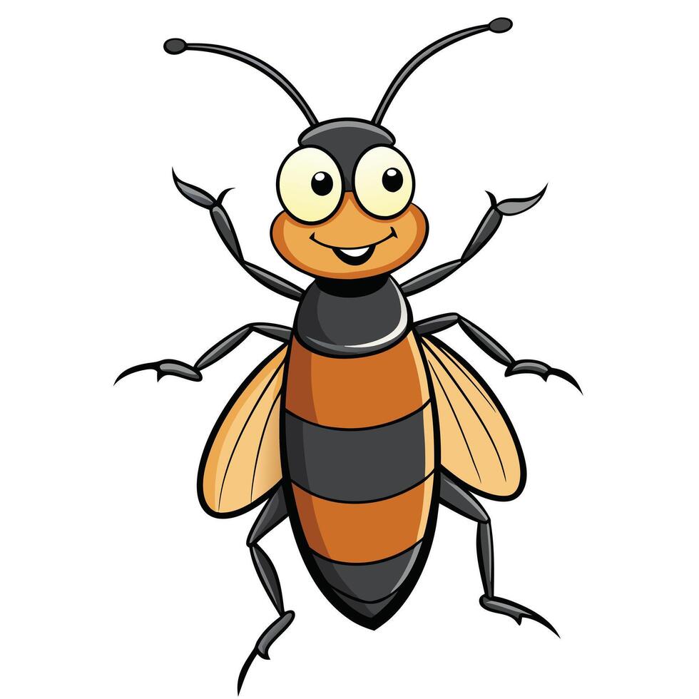 Smiling cartoon bee illustration with orange and black stripes vector