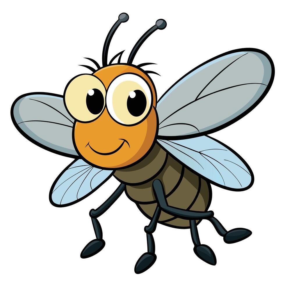 Cute cartoon fly insect with big eyes illustration vector