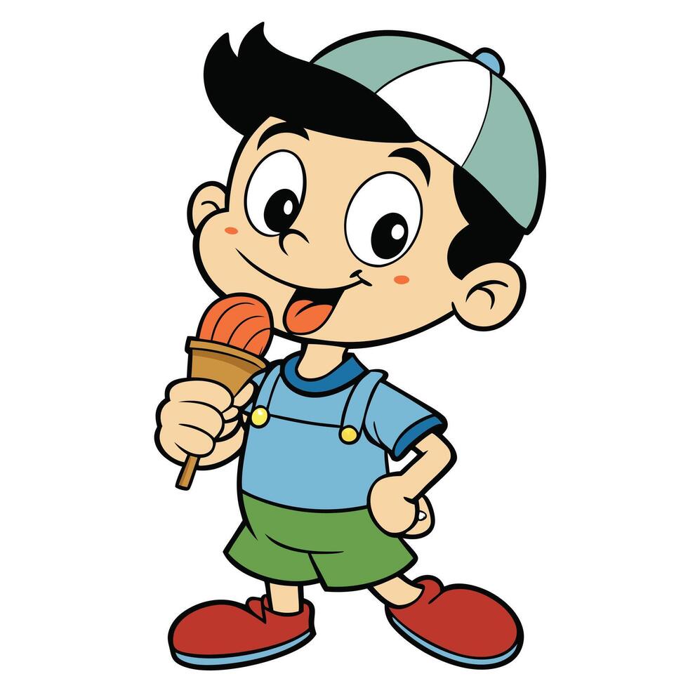 Cartoon boy character enjoying delicious ice cream on a sunny day vector