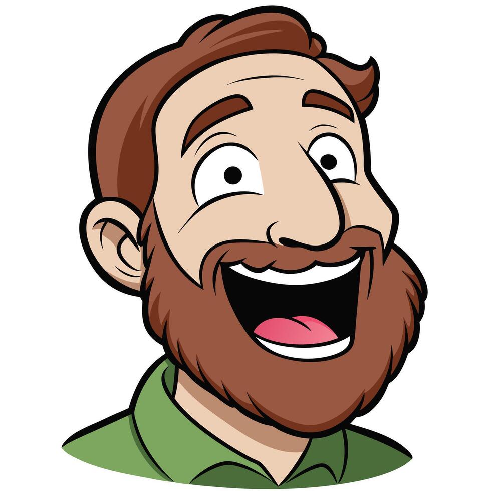 Cartoon man with beard cheerful expression portrait illustration on white background vector