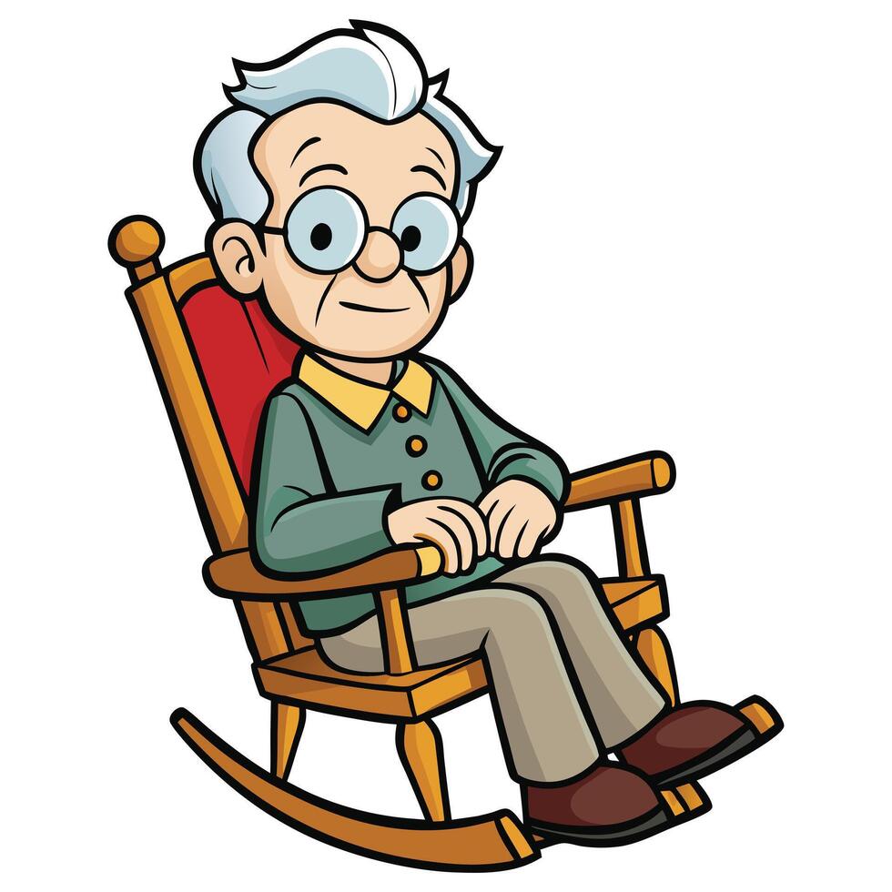 Cartoon elderly man relaxing in rocking chair illustration vector