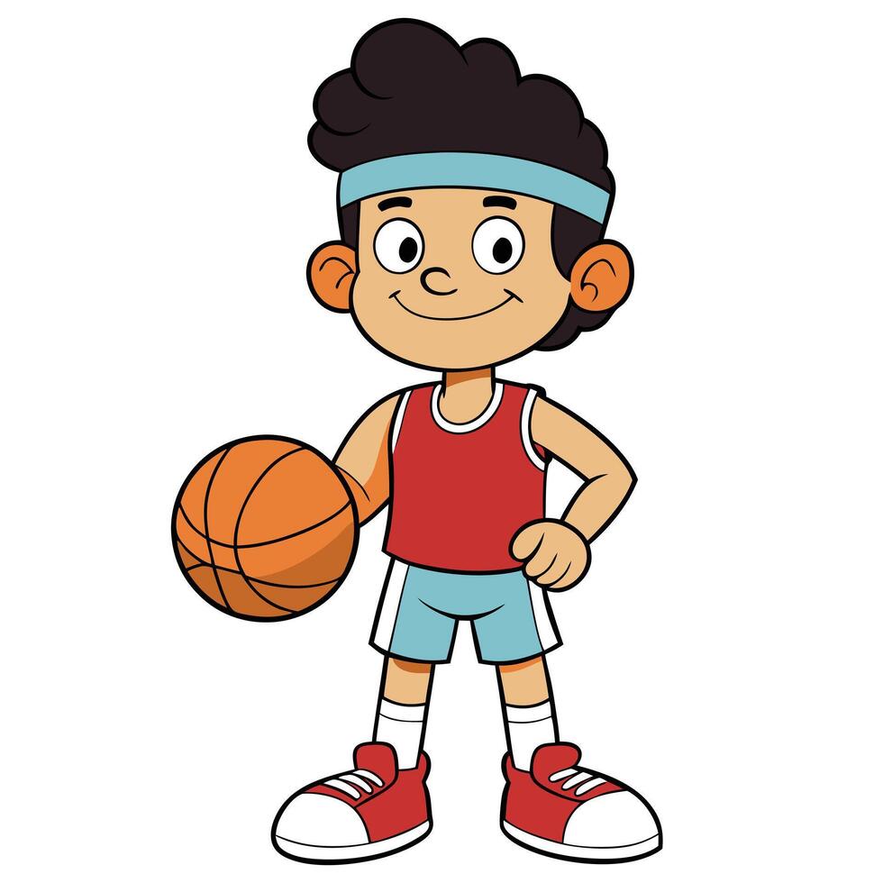 Cartoon boy playing basketball isolated on white background full body illustration vector