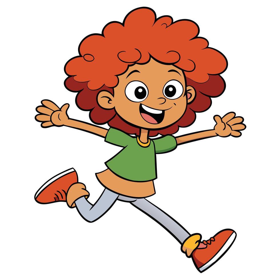 Cartoon girl running happily with arms outstretched ready for fun adventures vector