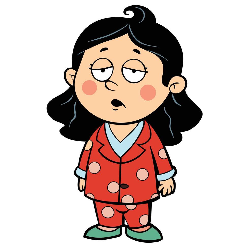 Cartoon woman in pajamas looking sleepy and dazed morning routine vector