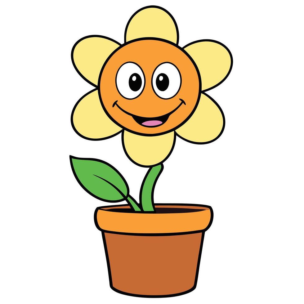 Smiling cartoon flower in pot simple illustration for kids vector
