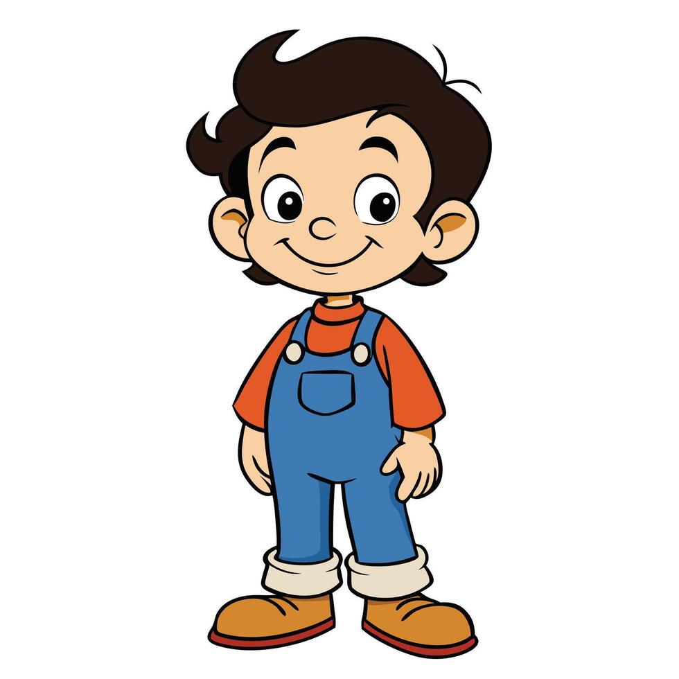Cute cartoon boy character wearing overalls illustration on white background vector