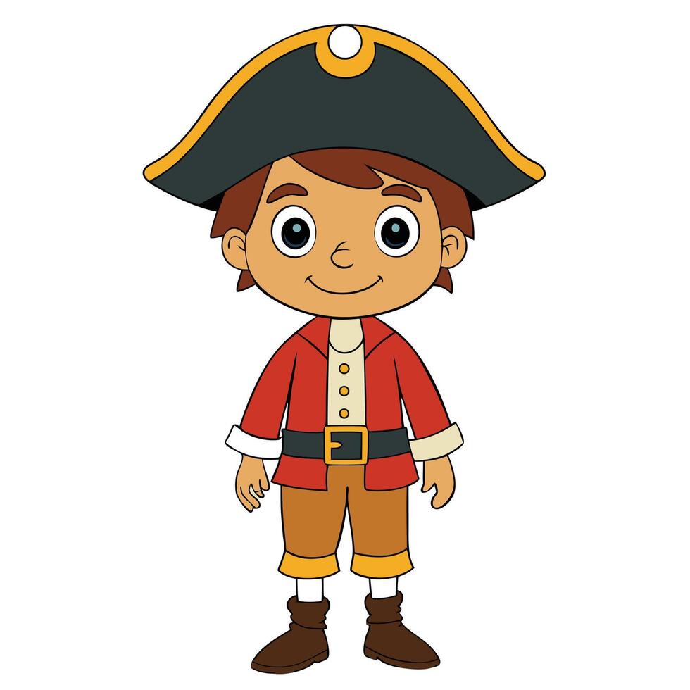Cartoon pirate boy with tricorne hat illustration isolated vector