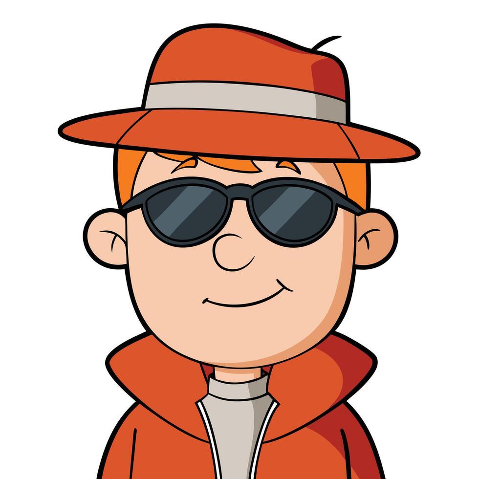Cartoon man in hat and sunglasses suspicious character detective look vector