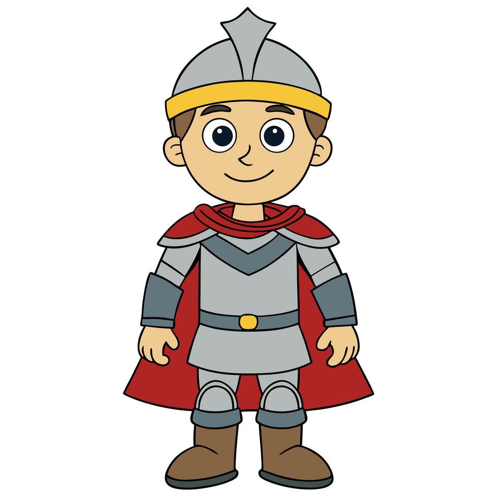 Cartoon knight illustration cute character smiling in armor and red cape vector