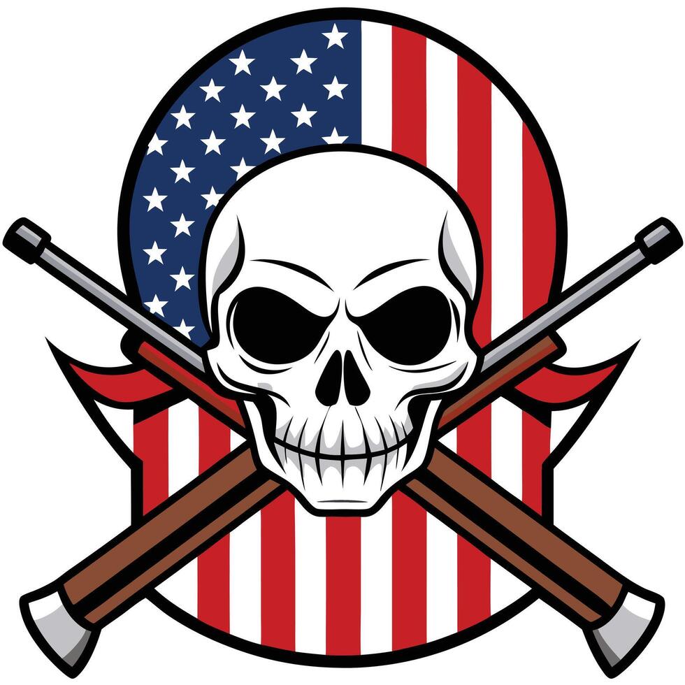 American flag skull with crossed rifles illustration design for graphic vector