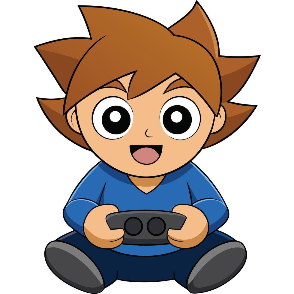 Cartoon boy playing game with controller illustration for gaming concept vector