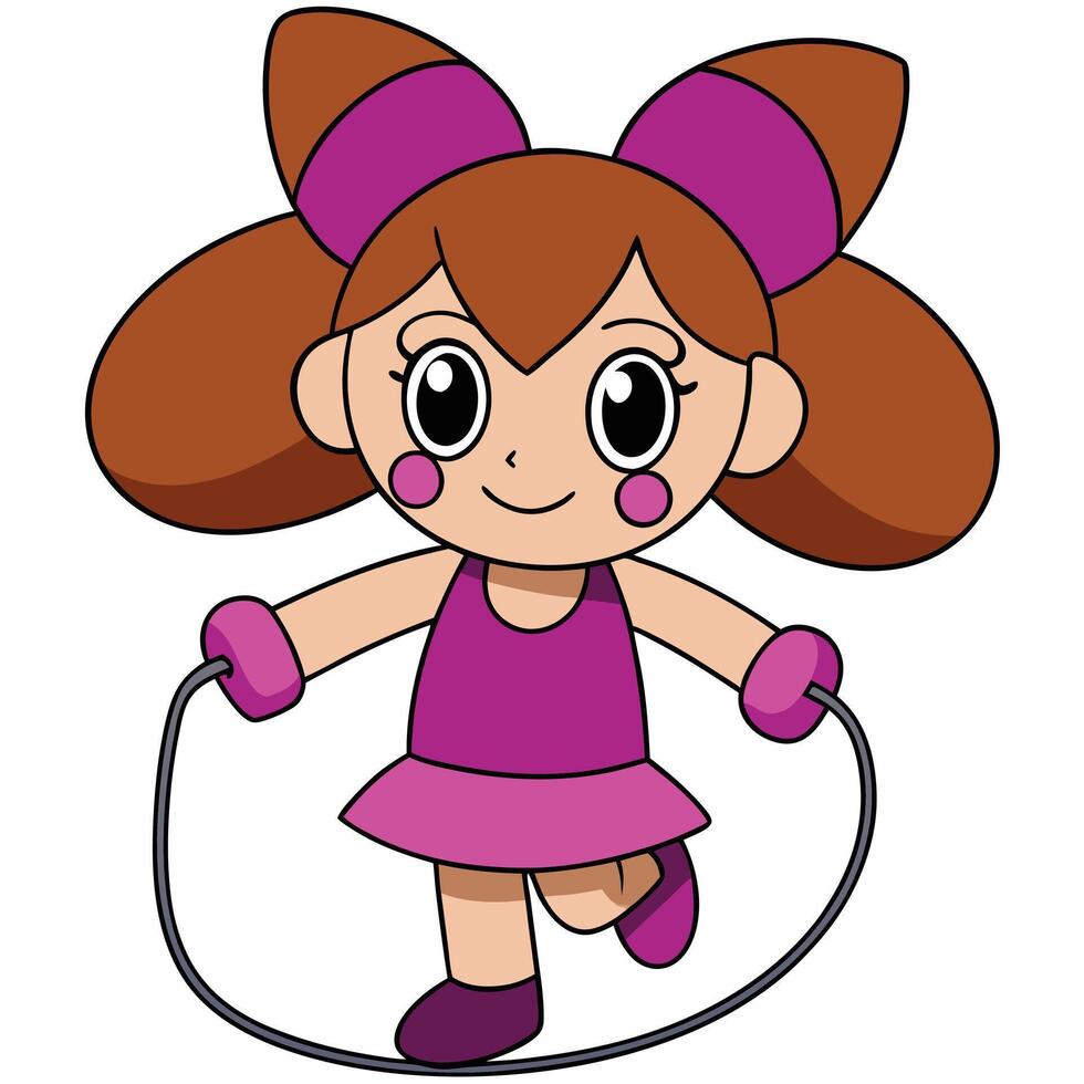 Cheerful cartoon girl skipping rope exercise illustration for childrens design element vector
