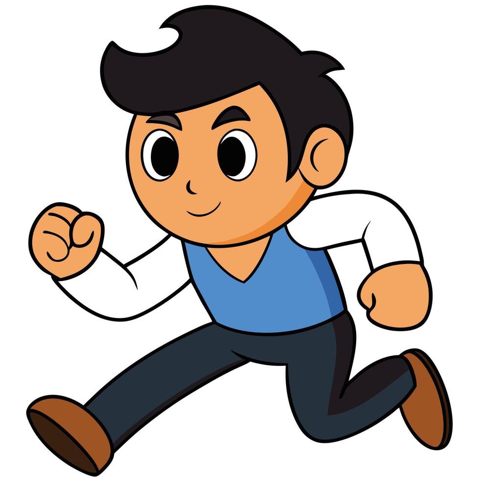 Cartoon illustration of a running young man in a vest and trousers vector