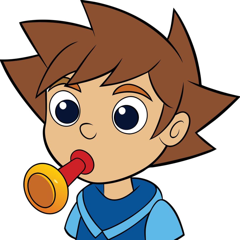 Cartoon boy blowing party horn celebrating a special event or holiday vector