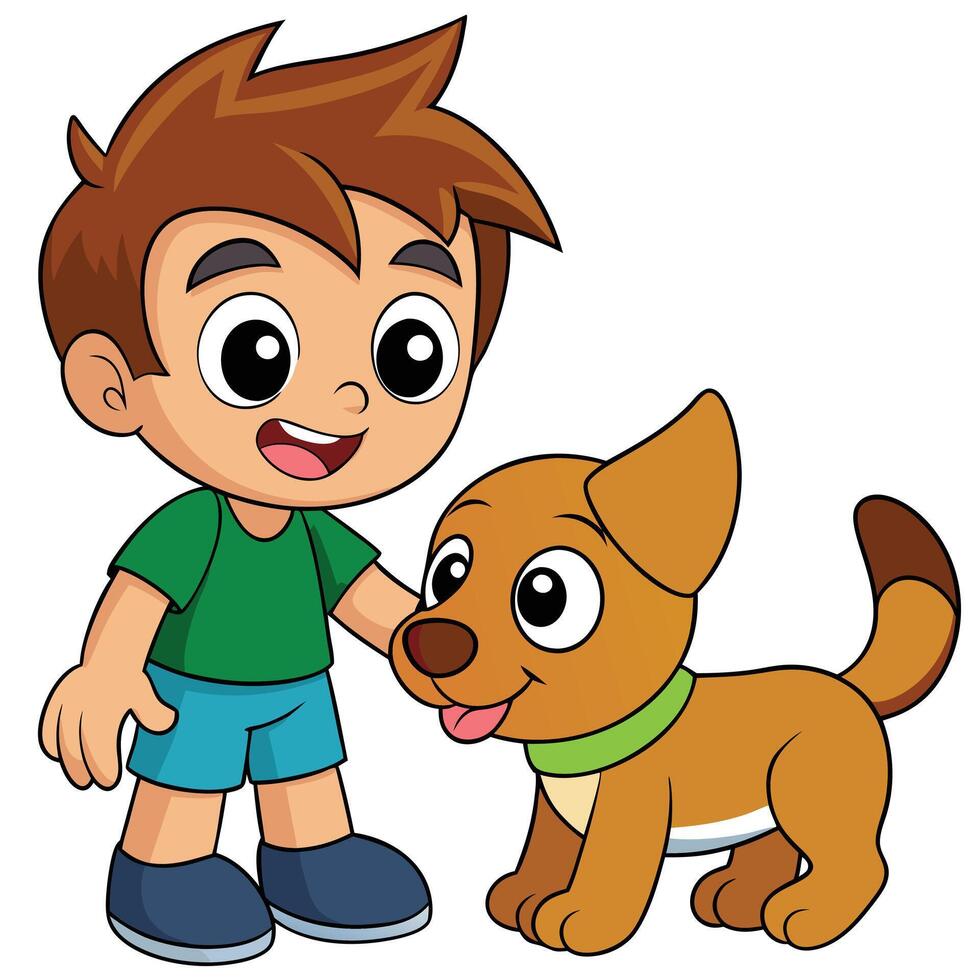Cartoon illustration of a cheerful boy with his friendly dog pet vector