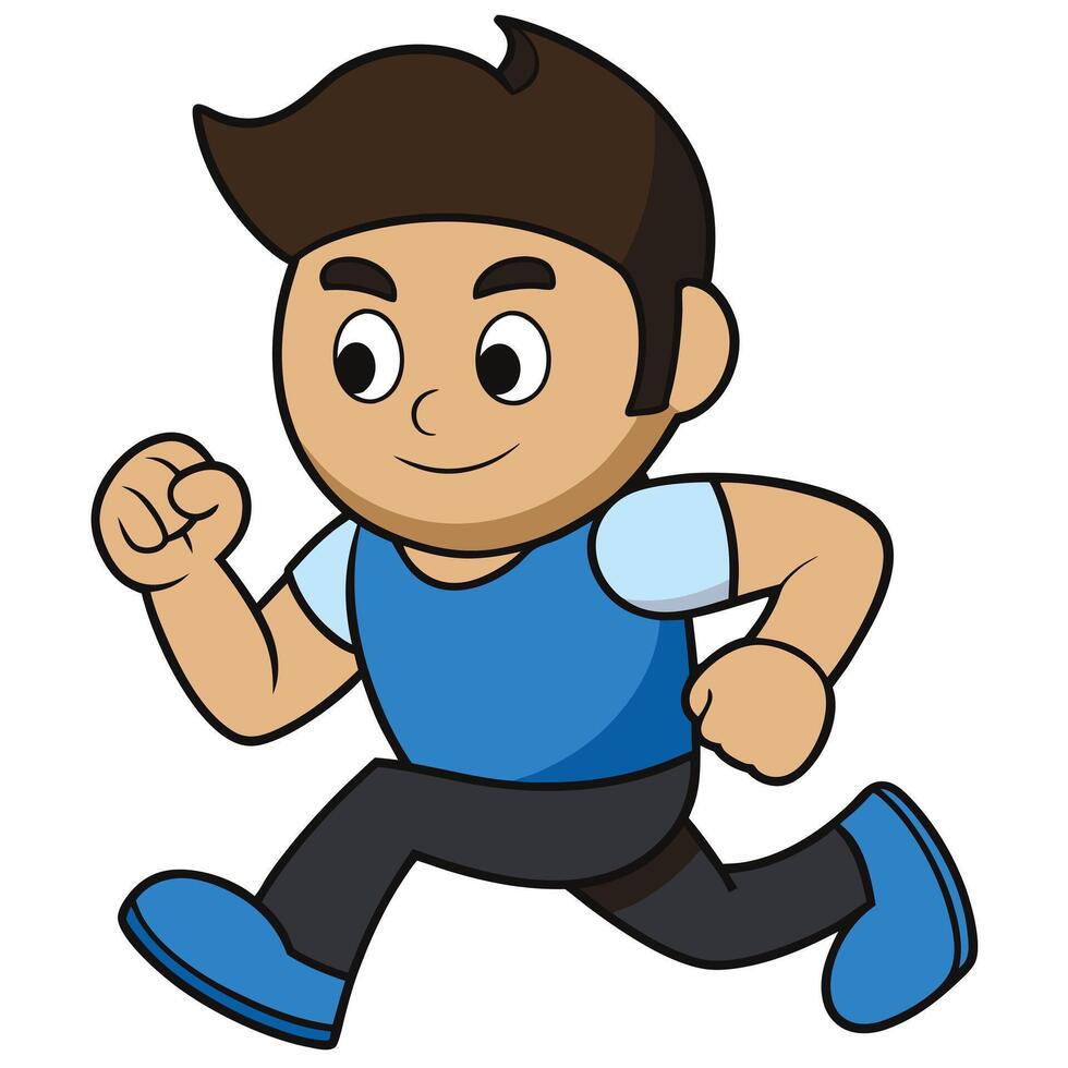 Cartoon character illustration of a young boy running with a smile vector