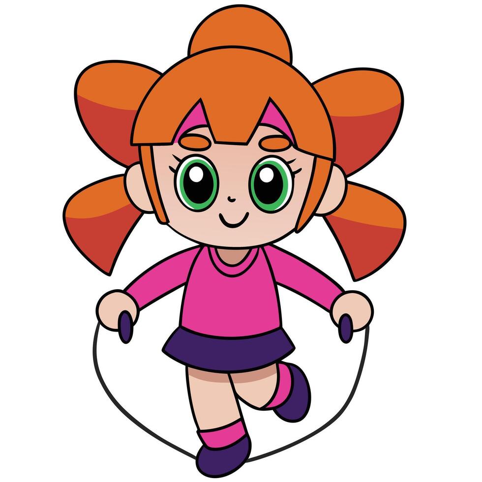 Cartoon girl skipping rope exercise healthy lifestyle childrens illustration vector