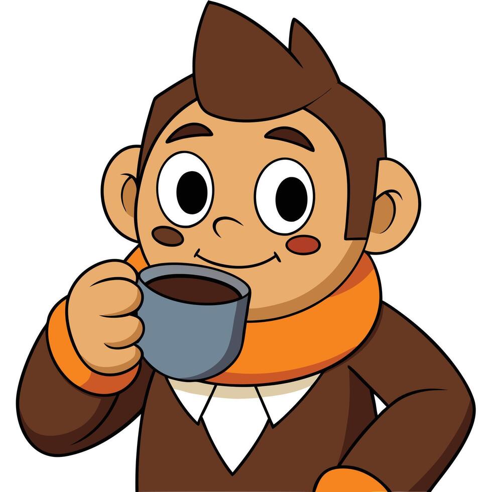 Cartoon monkey enjoying coffee illustration graphic character art vector