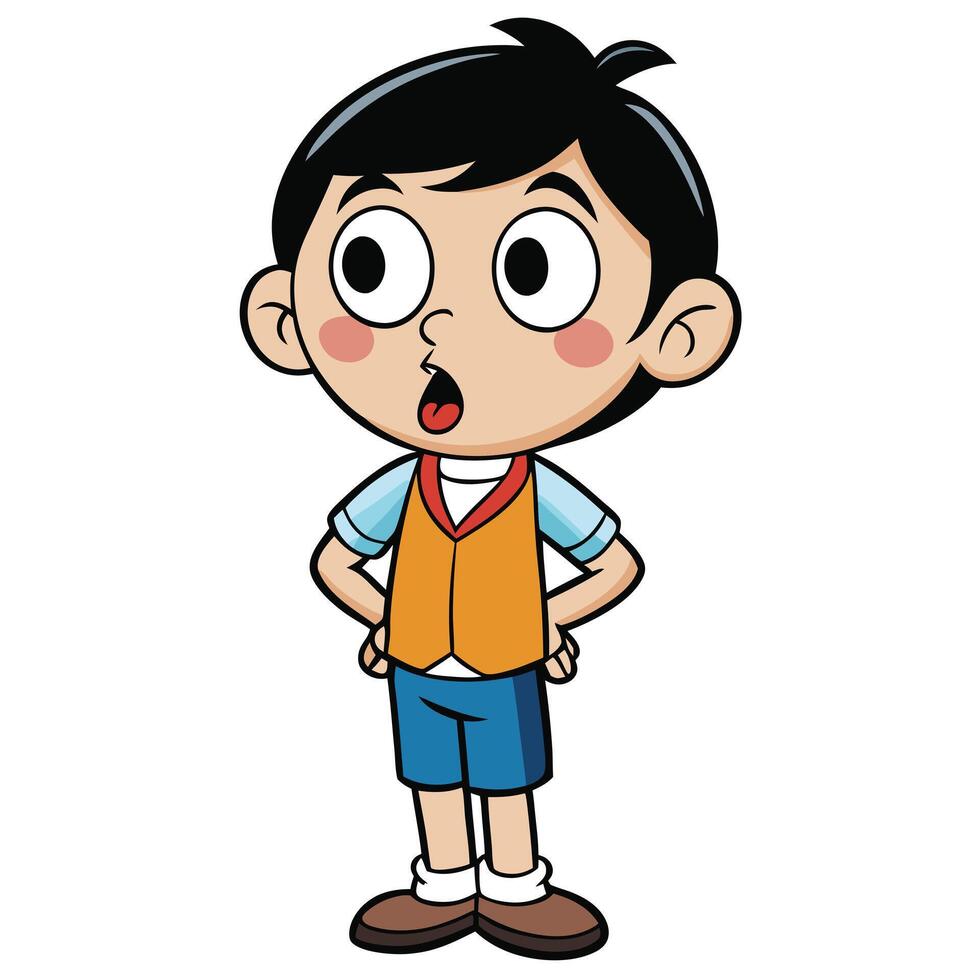 Cartoon boy with surprised expression in casual outfit illustration vector
