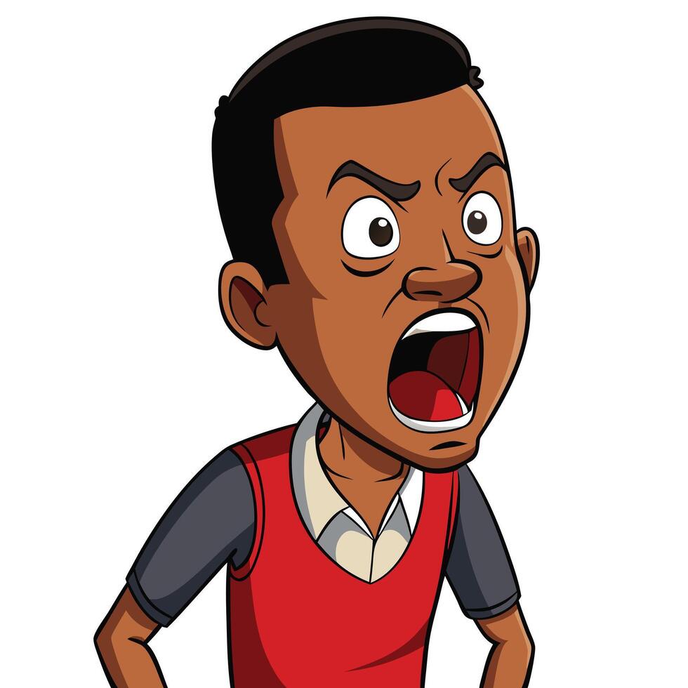 Cartoon african american man expressing anger and frustration with an open mouth vector