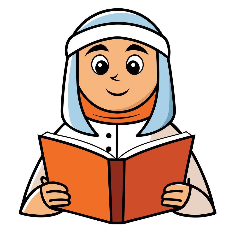 Cartoon arab boy reading book illustration for education and cultural concepts vector