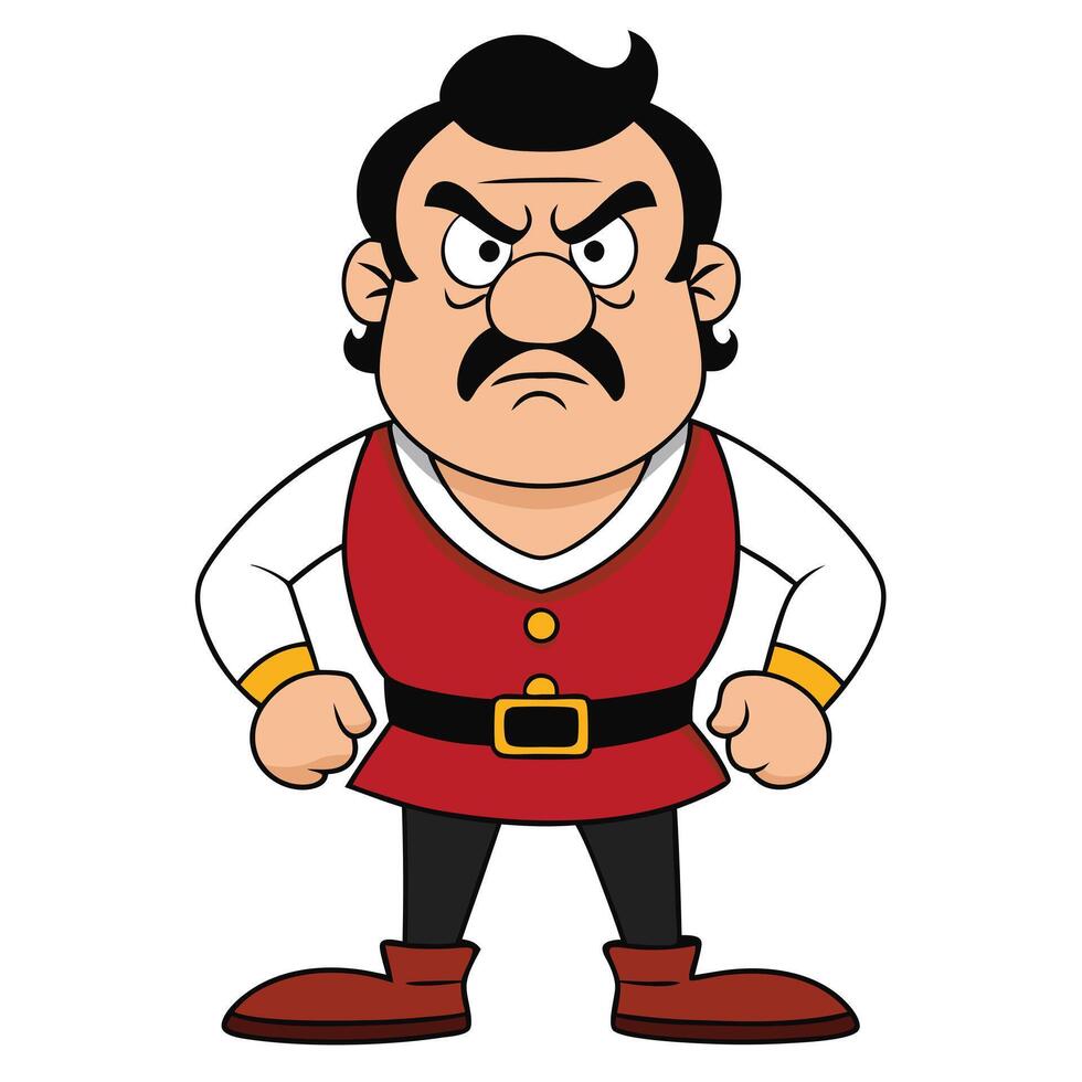Cartoon man with mustache expressing anger in red vest illustration vector