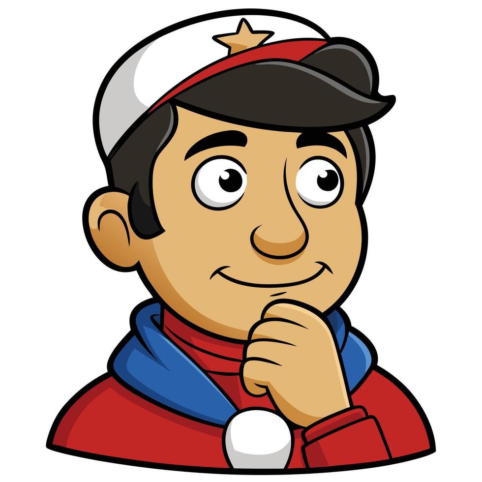 Cartoon character boy thinking with cap and star illustration vector