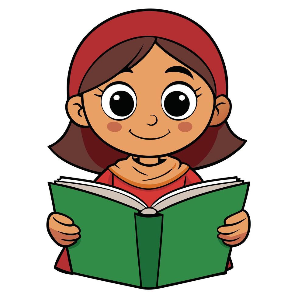 Cartoon girl reading a book illustration for education and learning vector