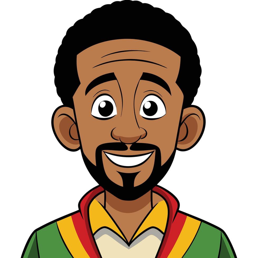 Smiling cartoon man portrait with beard wearing colorful shirt illustration vector