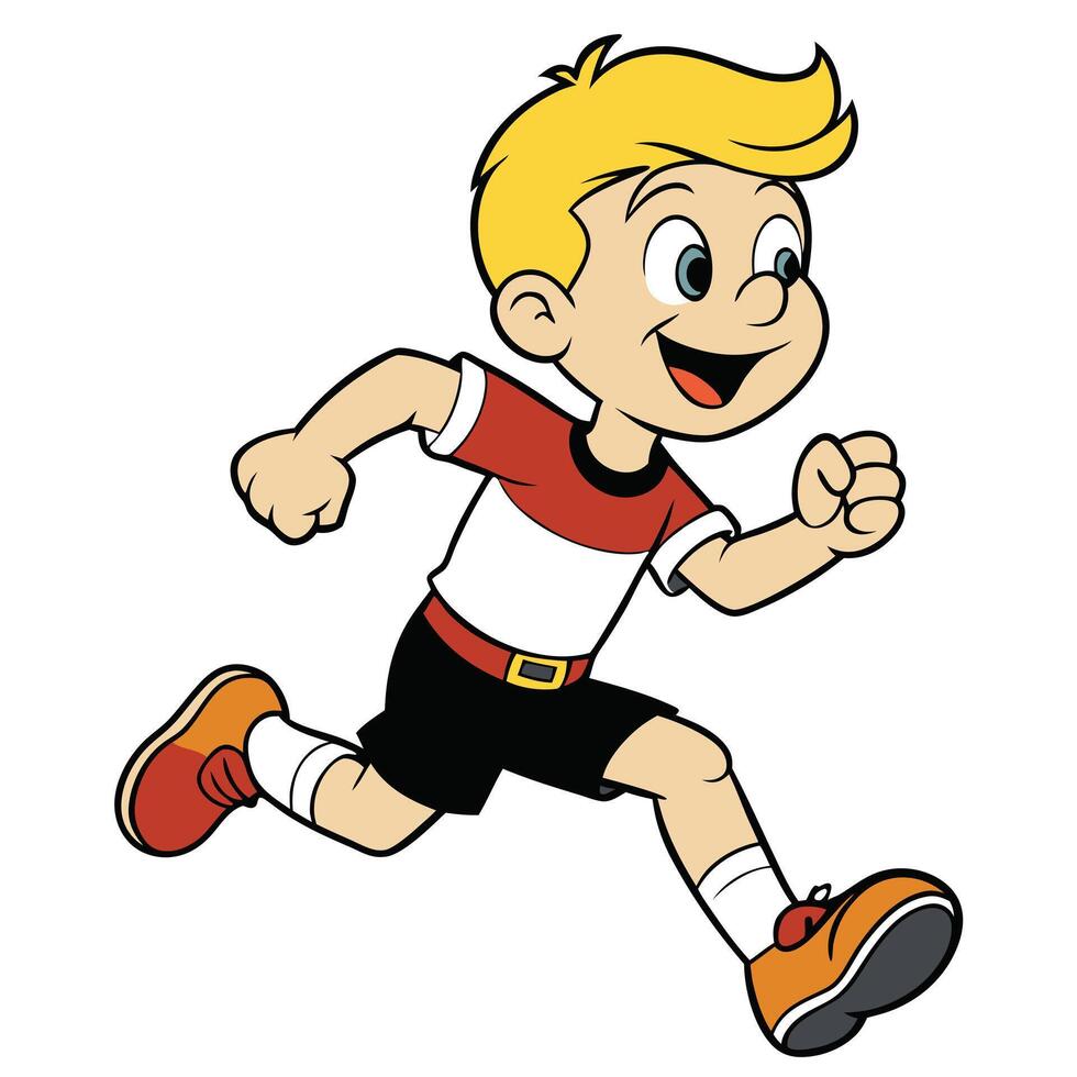 Cartoon character of a young boy running happily in sporty outfit vector