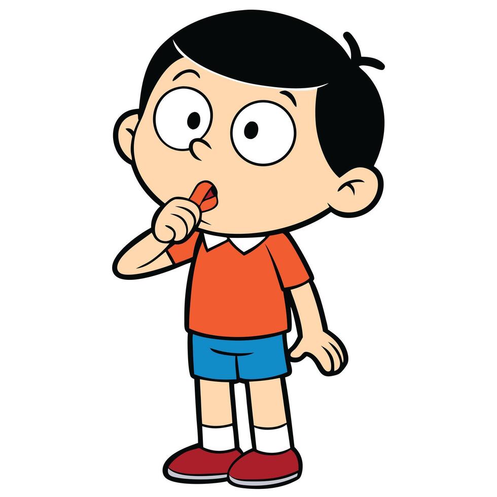 Cartoon boy enjoying a lollipop sweet treat isolated on white background vector