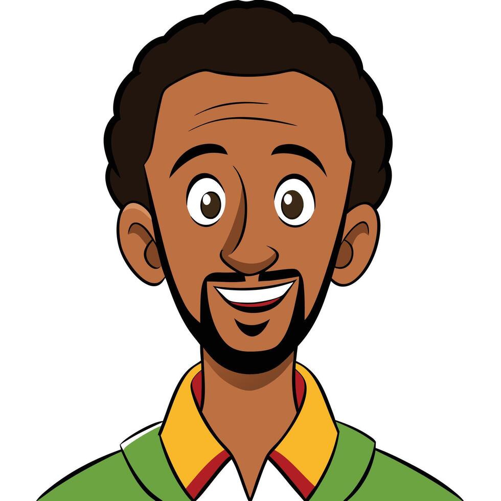 Cartoon portrait of a smiling man with beard and afro hairstyle vector