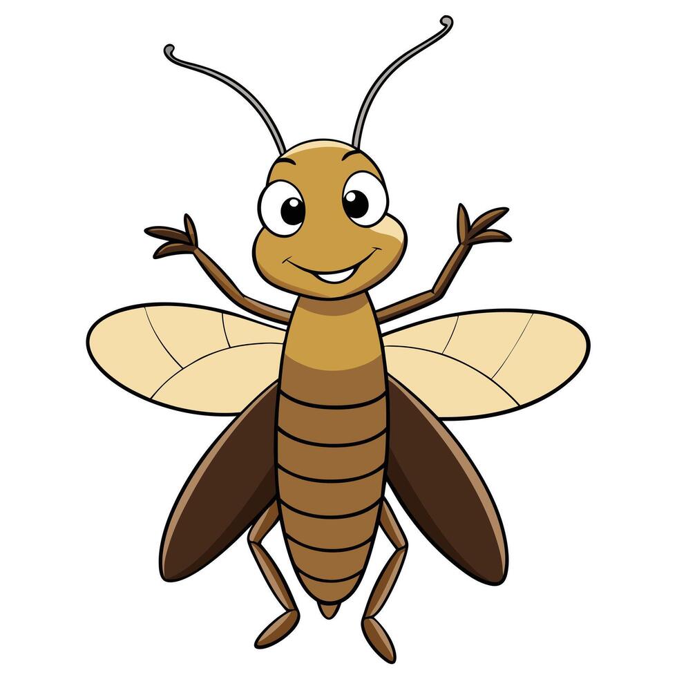 Cute cartoon grasshopper illustration with happy expression and welcoming pose vector