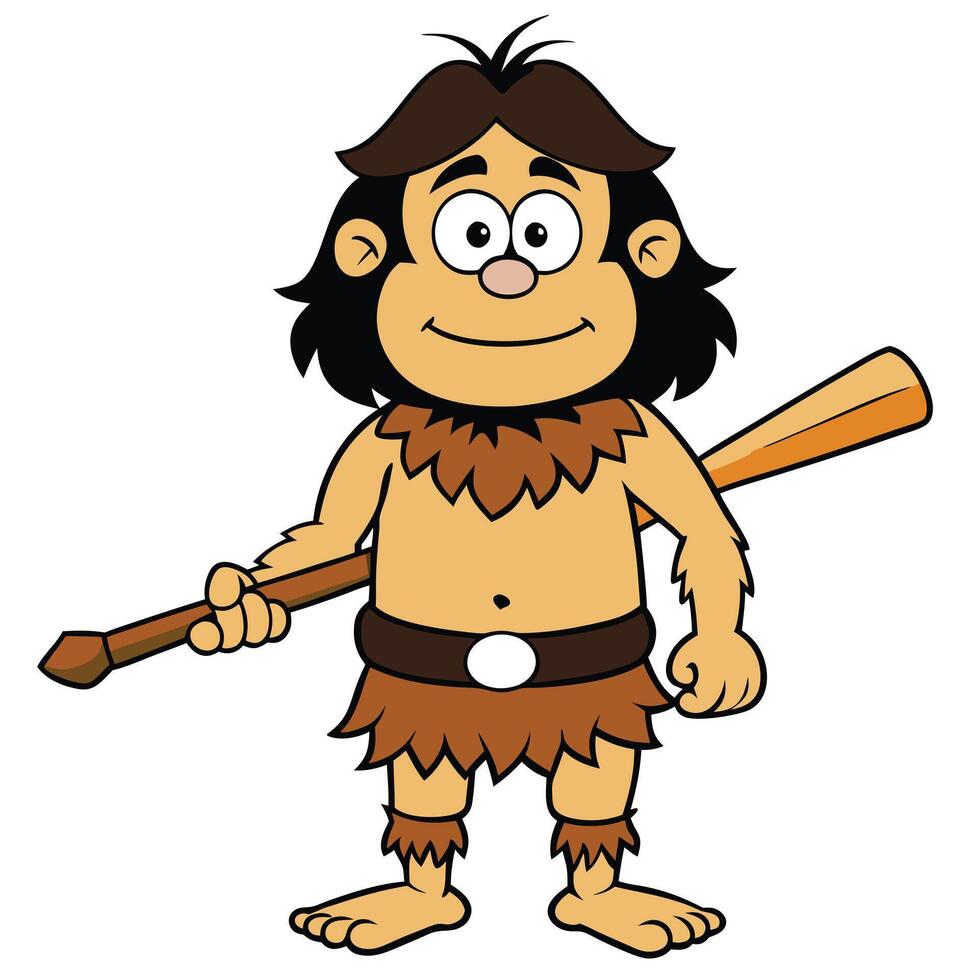 Cartoon caveman standing with club isolated on white background prehistoric character vector