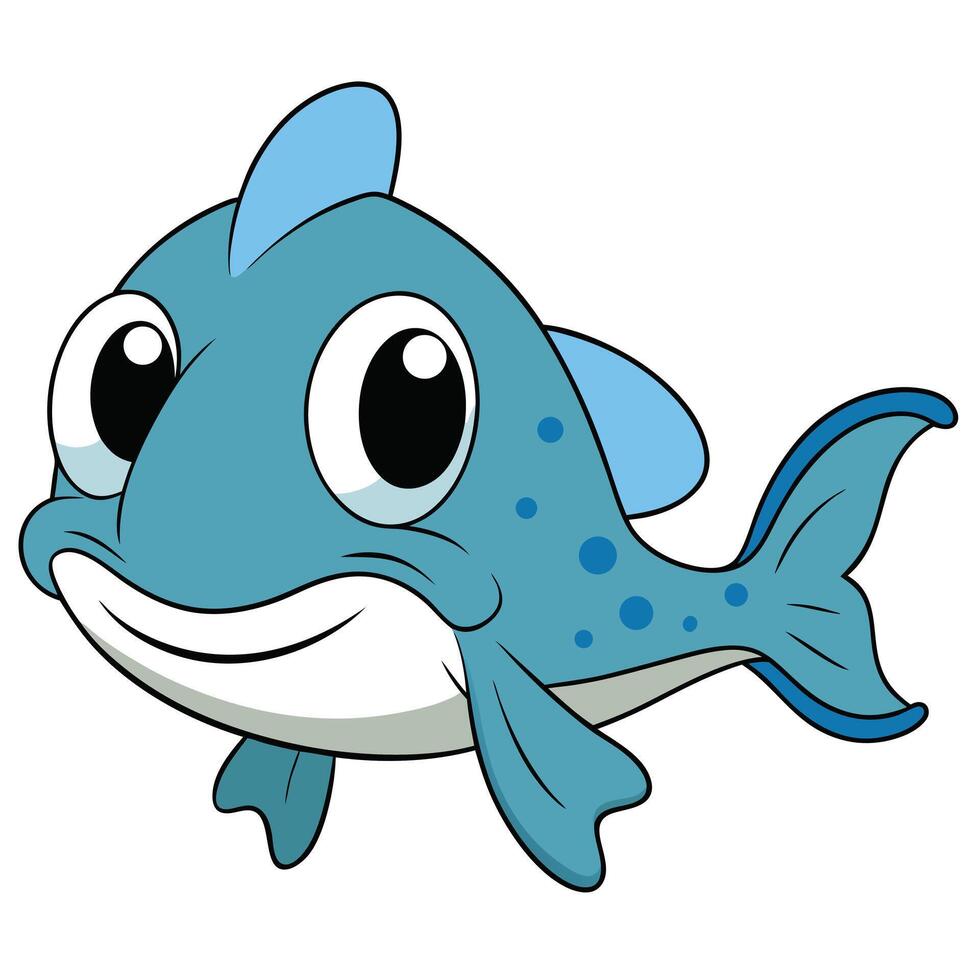 Cute smiling blue fish cartoon character illustration perfect for childrens content vector