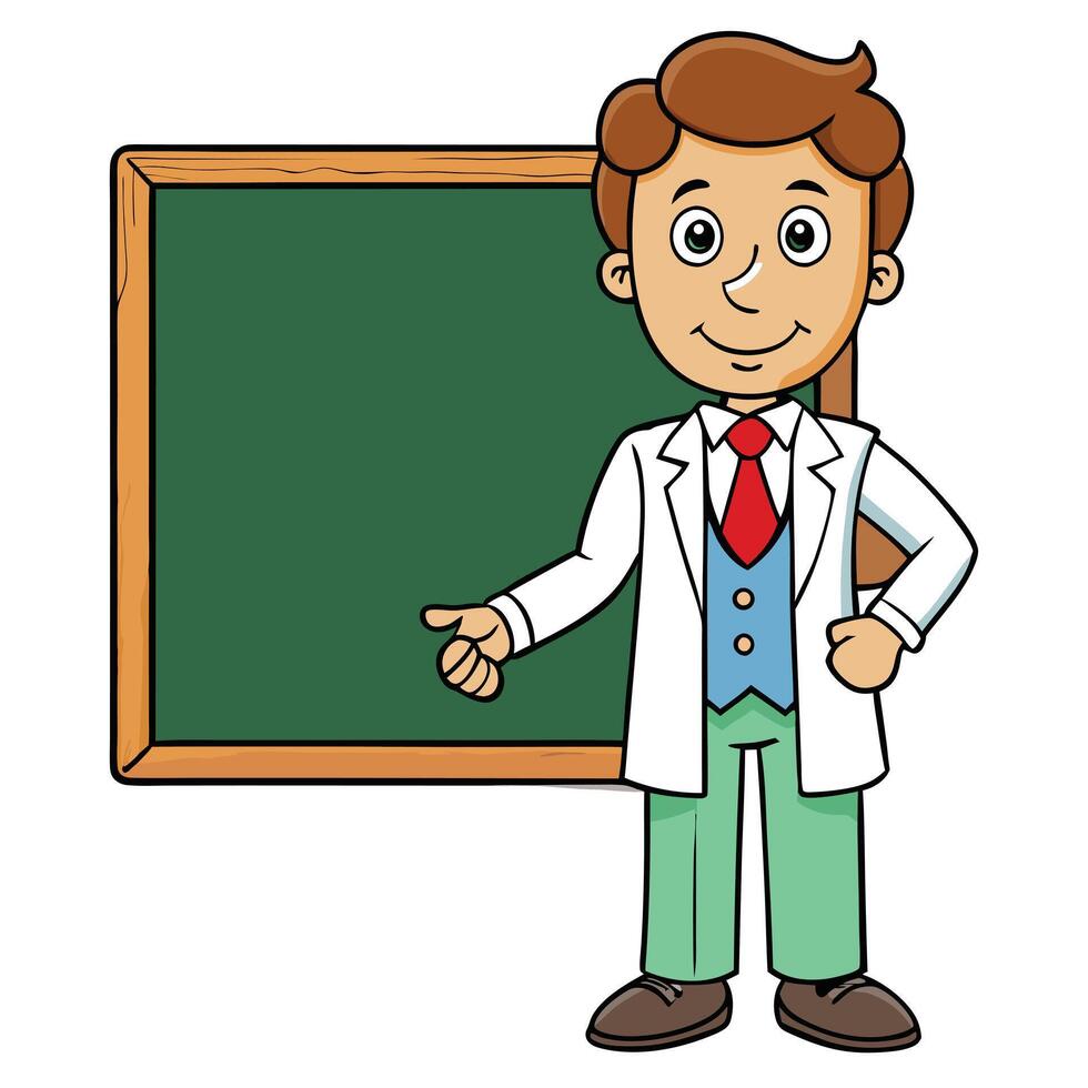 Cartoon teacher presenting with chalkboard illustration for educational content vector