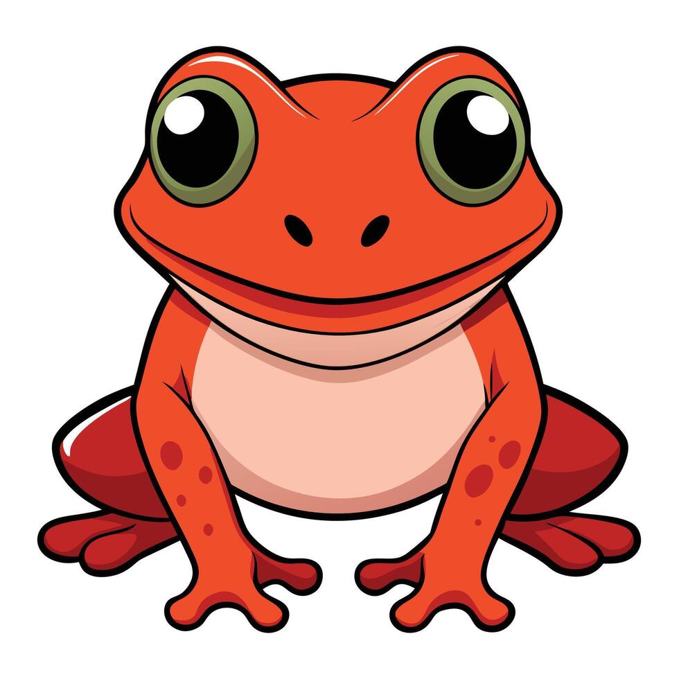 Cartoon red frog illustration with big eyes and funny expression vector
