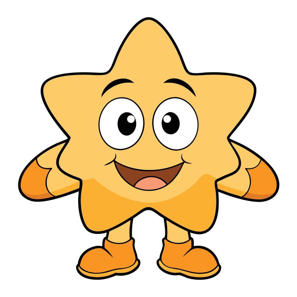Cheerful cartoon star character with smiling face standing on two feet vector