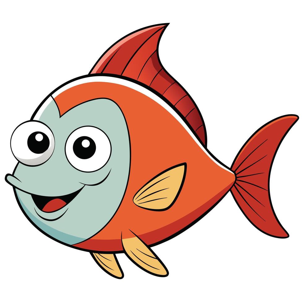 Cheerful orange cartoon fish with big eyes swimming illustration vector