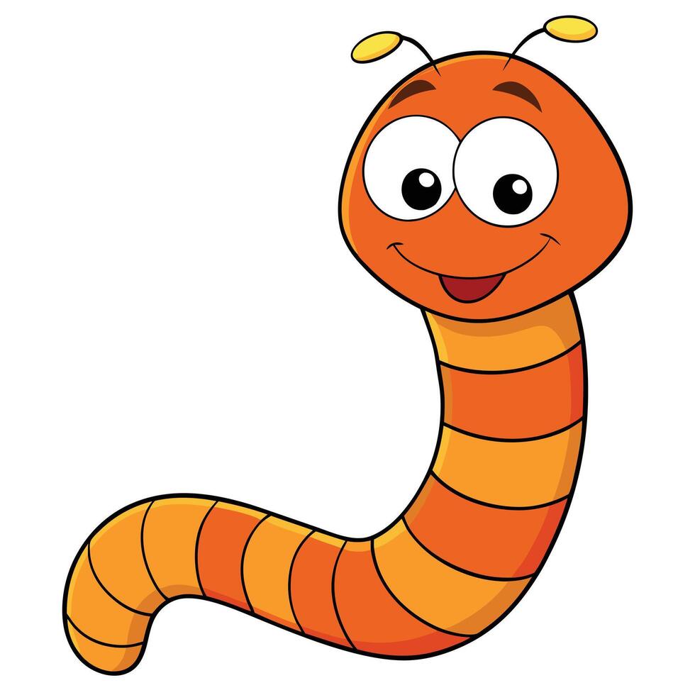 Happy cartoon worm with big eyes and antenna smiling comfortably vector