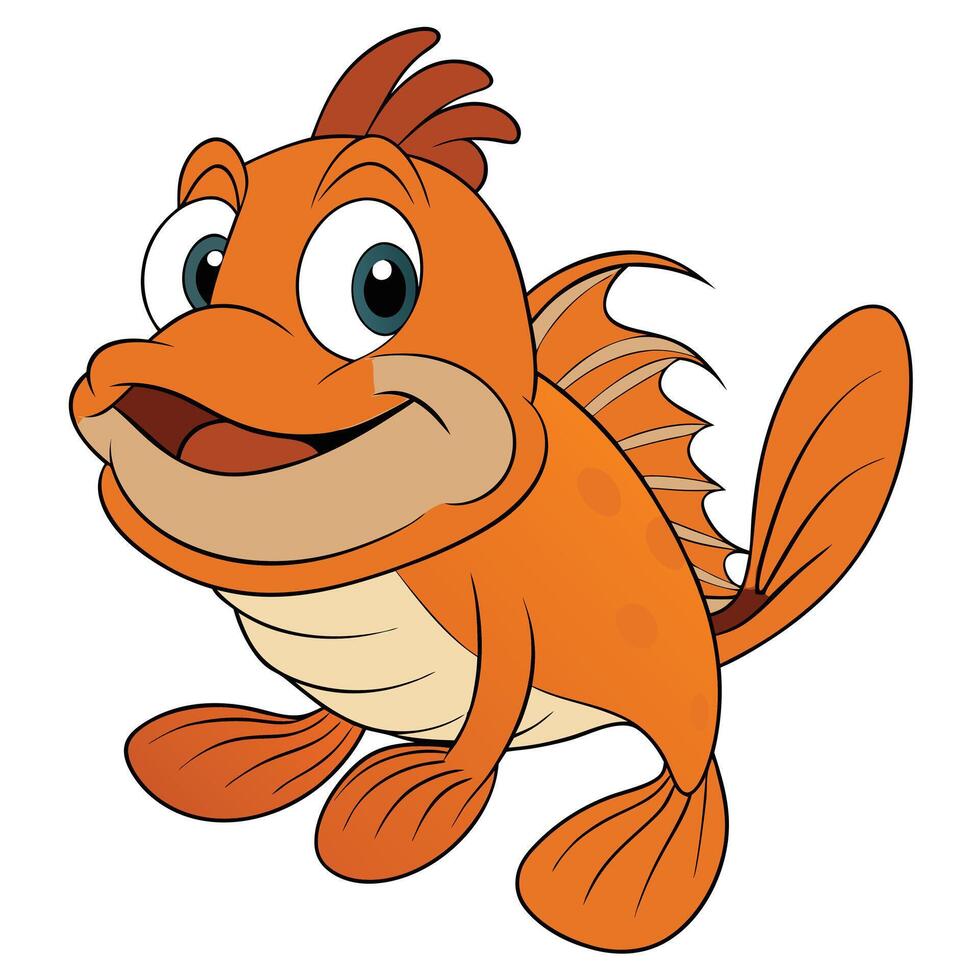 Cheerful cartoon orange fish with big blue eyes standing on fins vector