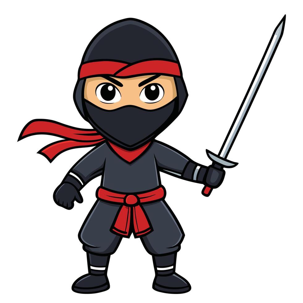 Cartoon ninja character holding katana ready for action and adventure vector