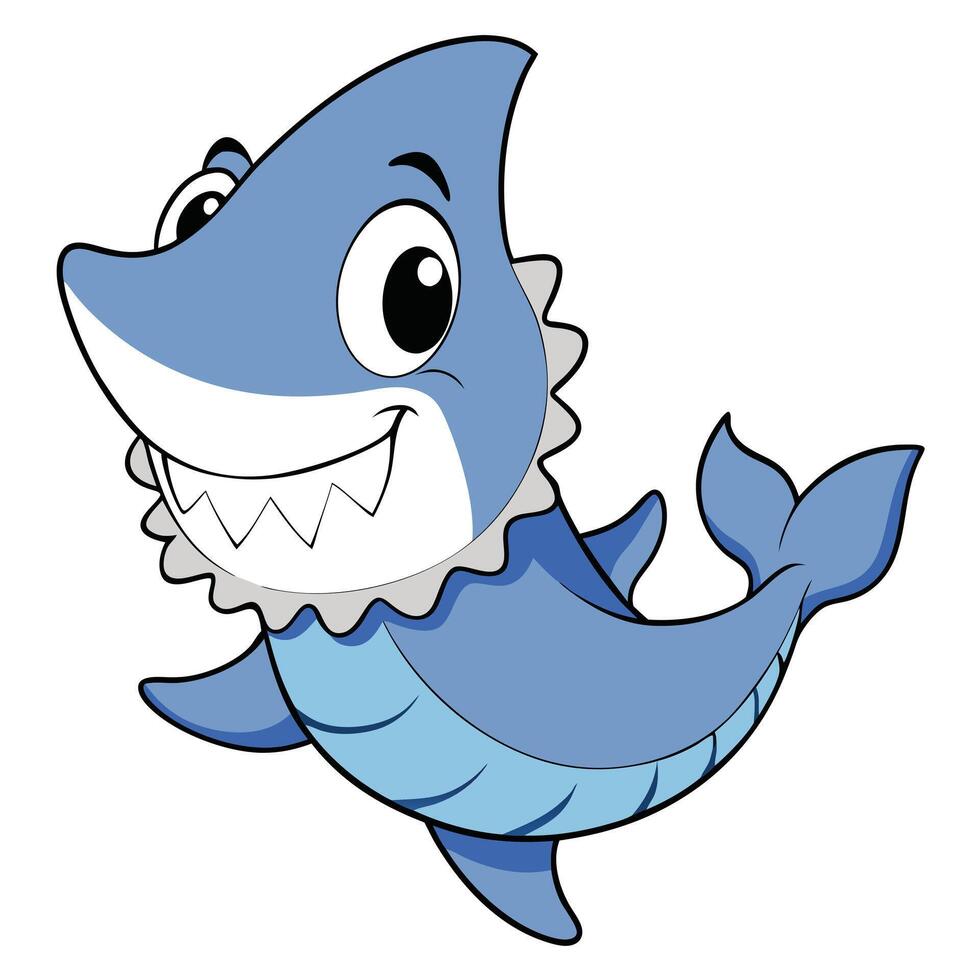 Smiling cartoon baby shark character illustration swimming in ocean vector