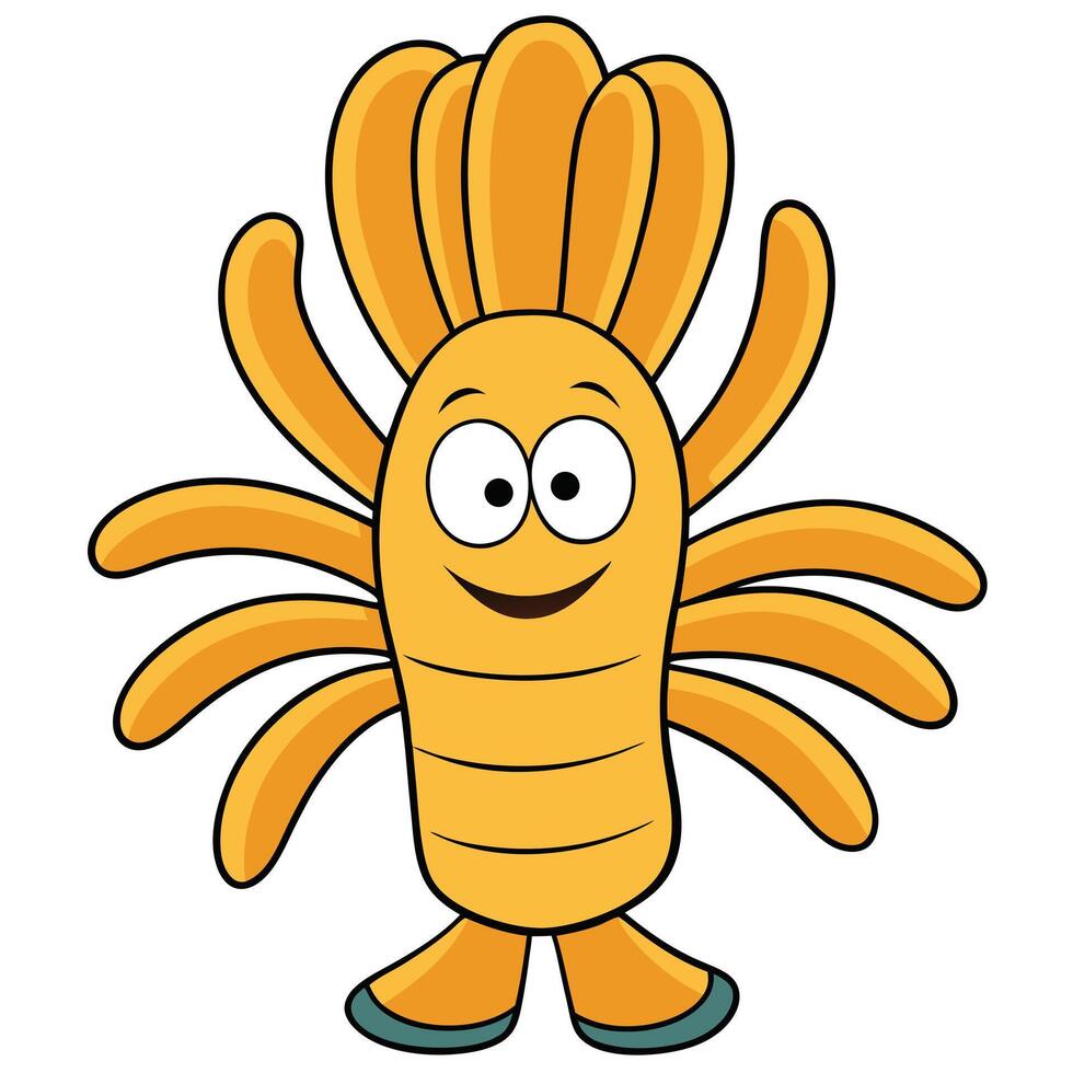 Cartoon yellow monster character with tentacles smiling on a white background vector