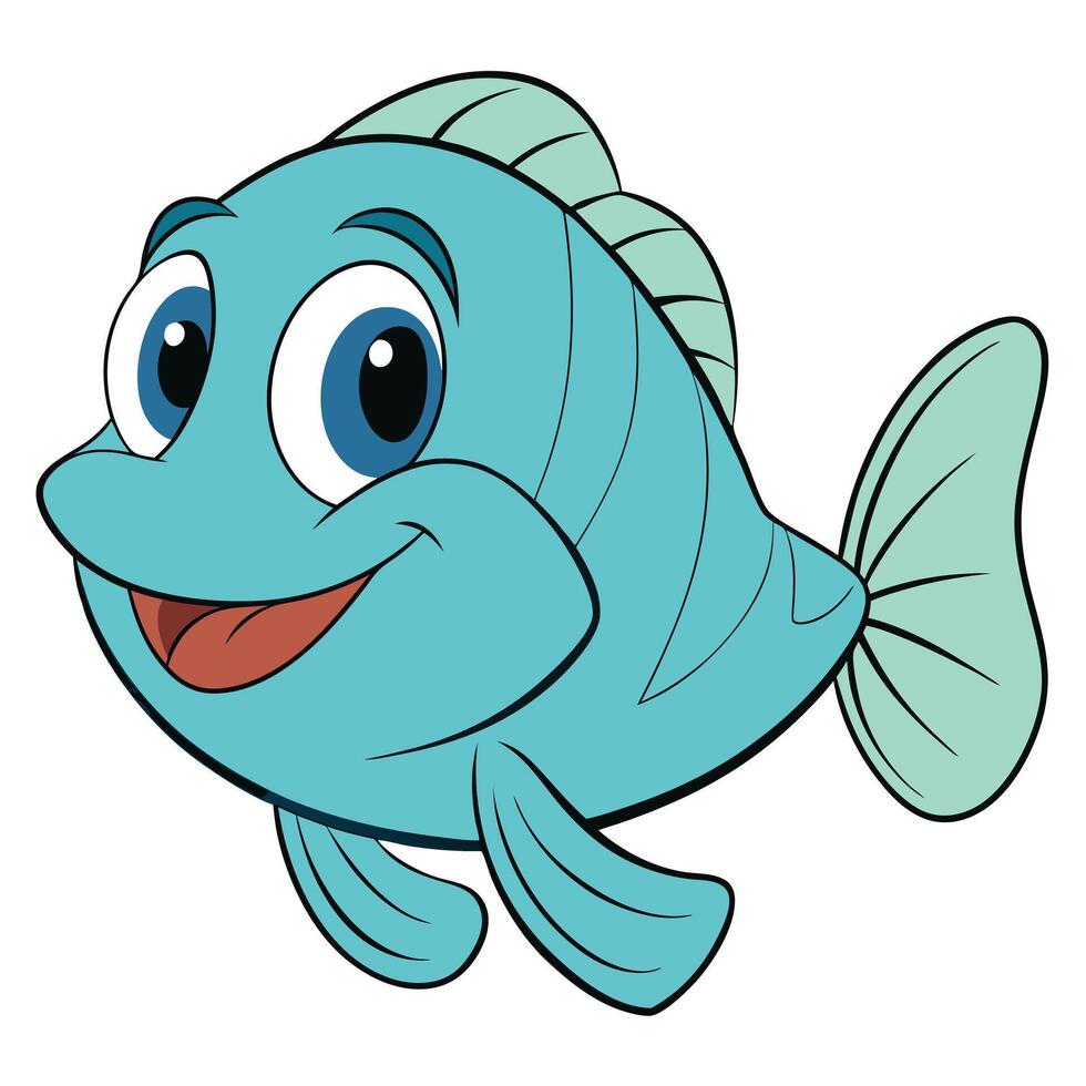 Cute cartoon fish with big eyes smiling underwater creature illustration vector