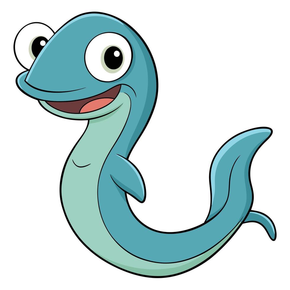 Smiling blue eel cartoon character cute aquatic animal illustration graphic vector