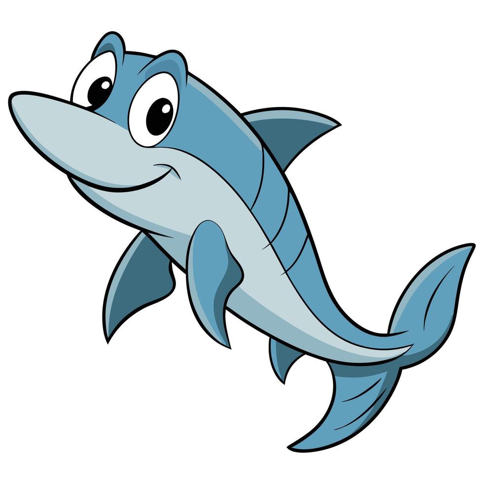 Smiling cartoon shark character isolated on white background illustration vector