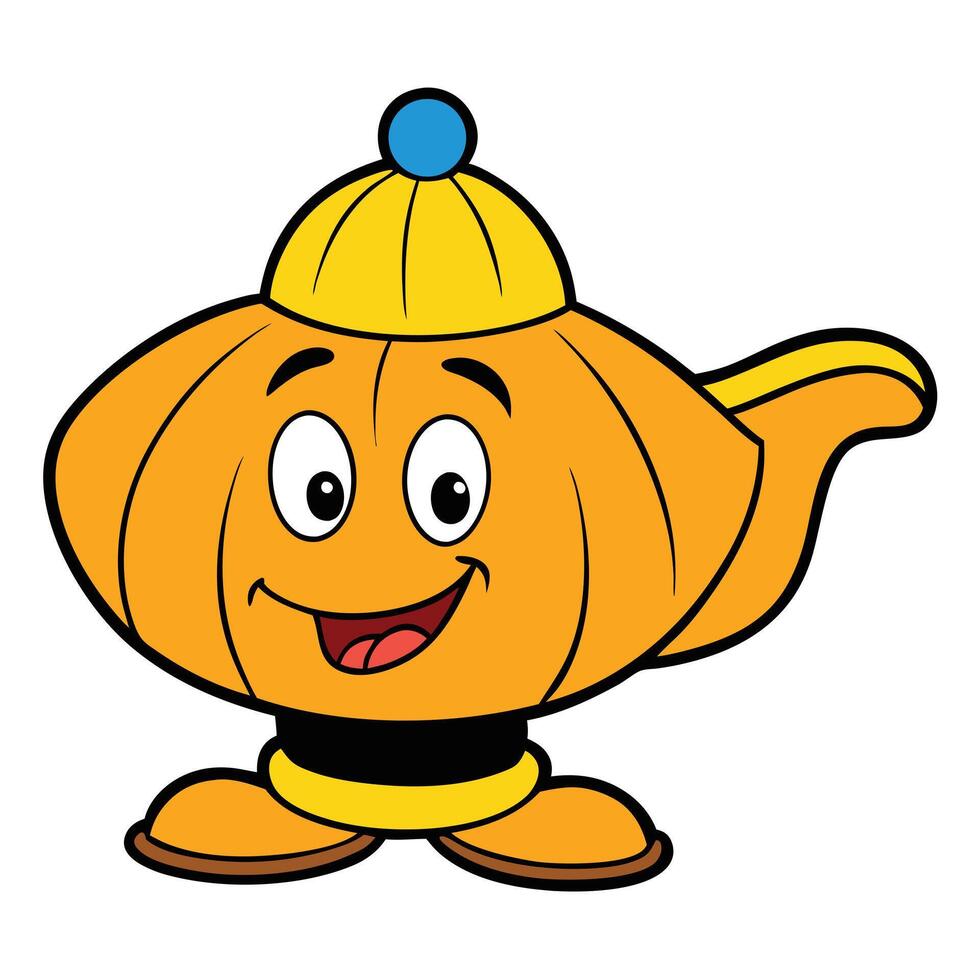 Cartoon illustration of a cheerful magic lamp character standing upright vector