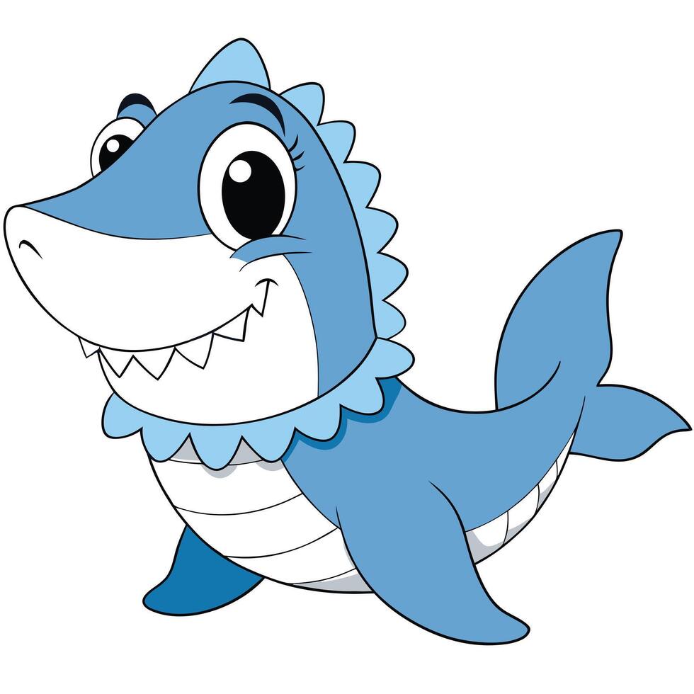 Cute blue cartoon shark character illustration for children vector