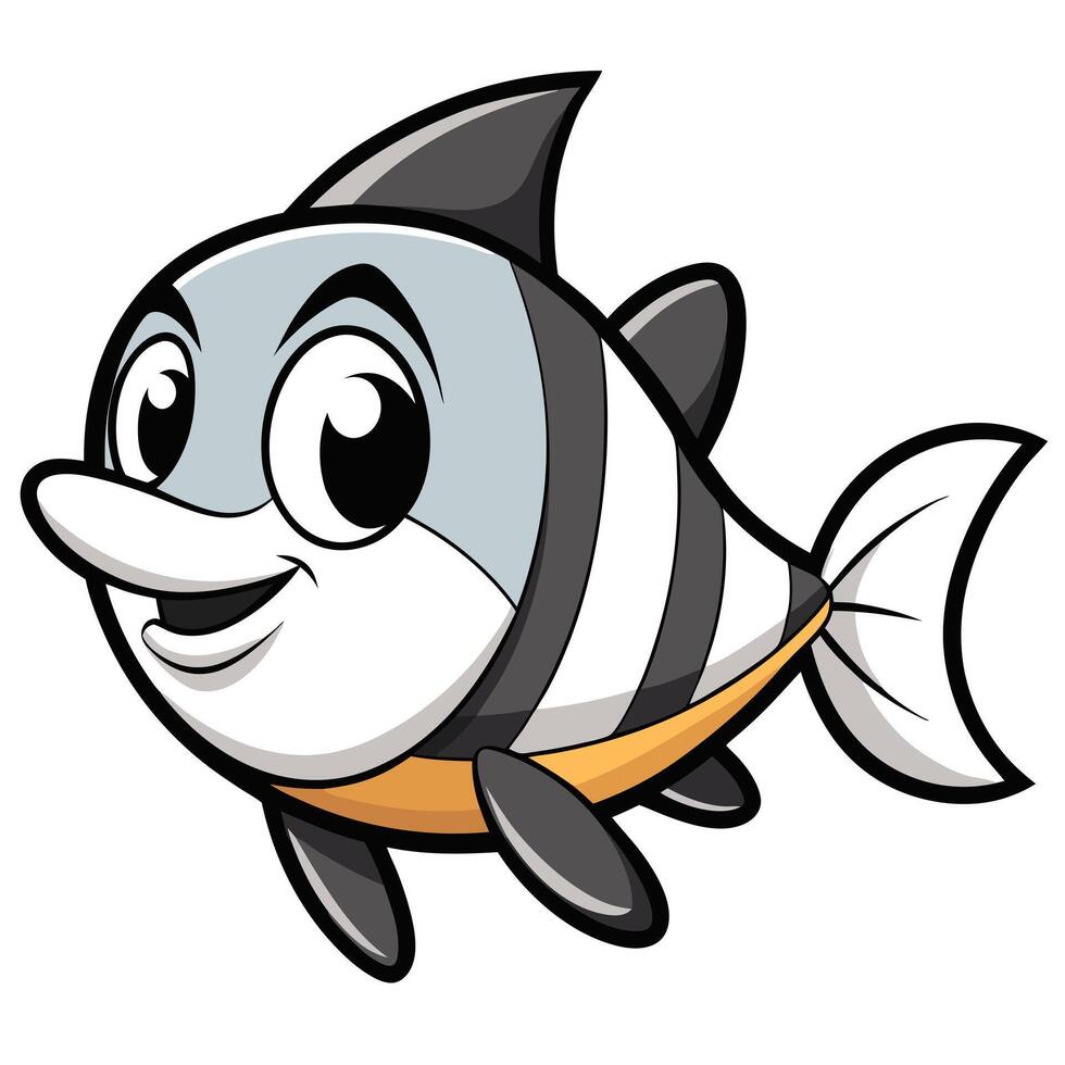 Smiling cartoon fish illustration aquatic animal design marine life underwater world vector